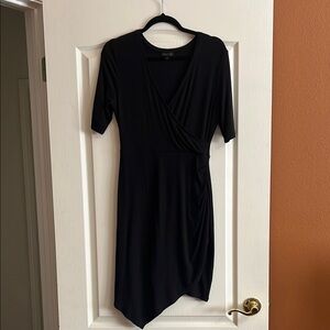Black Asymmetrical V-Neck Cocktail Dress
